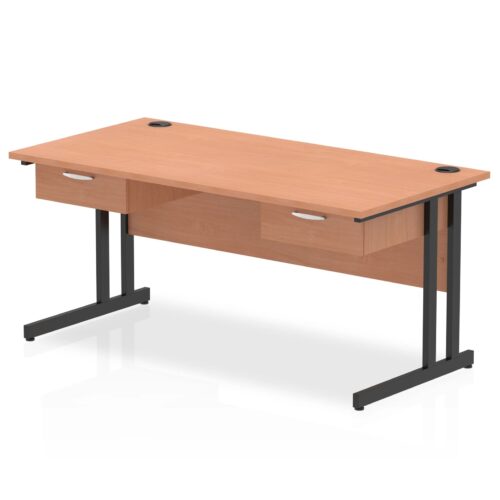 Impulse Straight Desk, Black Cantilever Leg - With 2 x Single Drawers