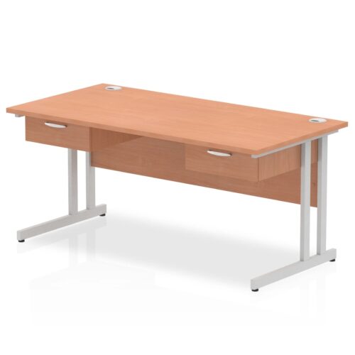 Impulse Straight Desk, Silver Cantilever Leg - With 2 x Single Drawers