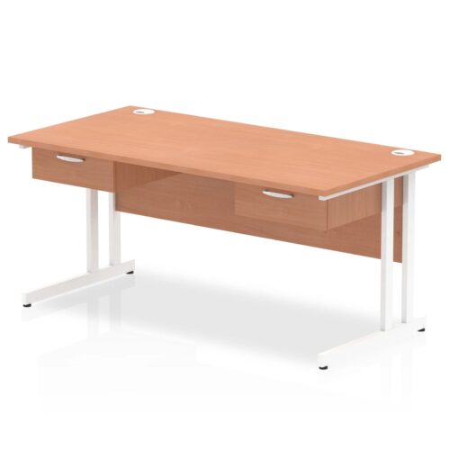 Impulse Straight Desk, White Cantilever Leg - With 2 x Single Drawers