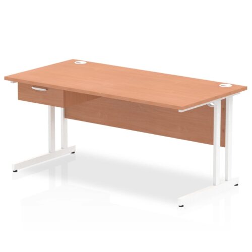 Impulse Straight Desk, White Cantilever Leg - With 1 x Single Drawer