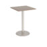 Monza square poseur table with flat round brushed steel base