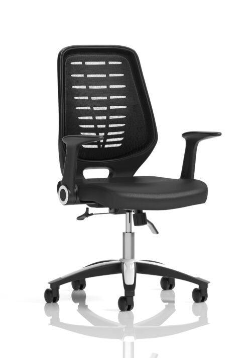 Relay Task Operator Chair With Folding Arms Black Leather Seat