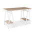 Pella home office workstation with trestle legs – Windsor oak with white frame