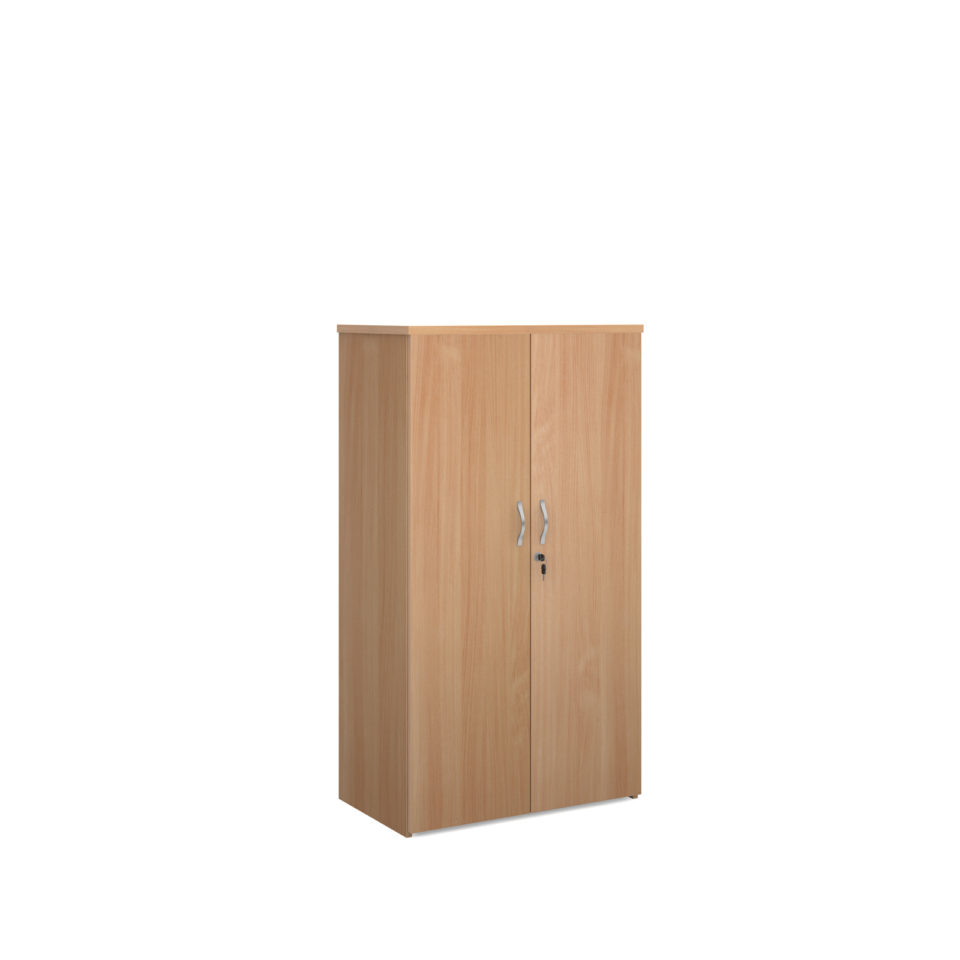 Universal double door cupboard 1440mm high with 3 shelves - beech