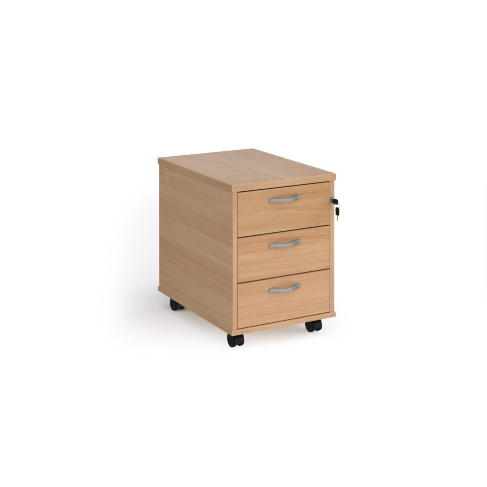Mobile 3 drawer pedestal with silver handles 600mm deep