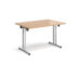 Rectangular folding leg table with chrome legs and straight foot rails