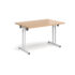 Rectangular folding leg table with silver legs and straight foot rails