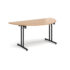 Semi circular folding leg table with black legs and straight foot rails