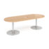 Trumpet base radial end boardroom table, power ready with cutout - silver base