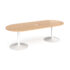 Trumpet base radial end boardroom table, power ready with cutout - white base