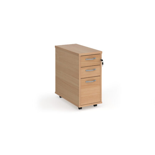 Tall slimline mobile 3 drawer pedestal with silver handles 600mm deep