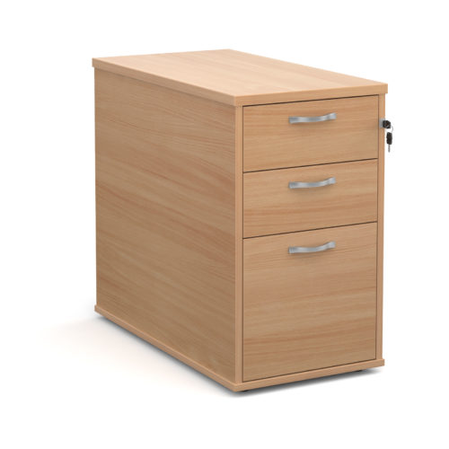 Desk high 3 drawer pedestal with silver handles 800mm deep - beech