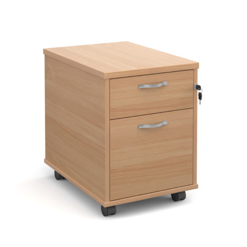 Mobile 2 drawer pedestal with silver handles 600mm deep - beech